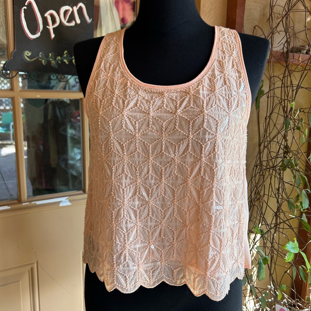 Peach Lace Sequin Tank Top NWT